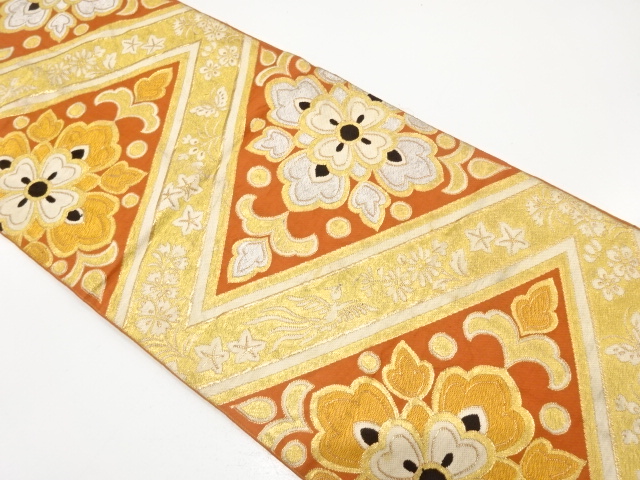 JAPANESE KIMONO / ANTIQUE FUKURO OBI / WOVEN FLOWER CREST